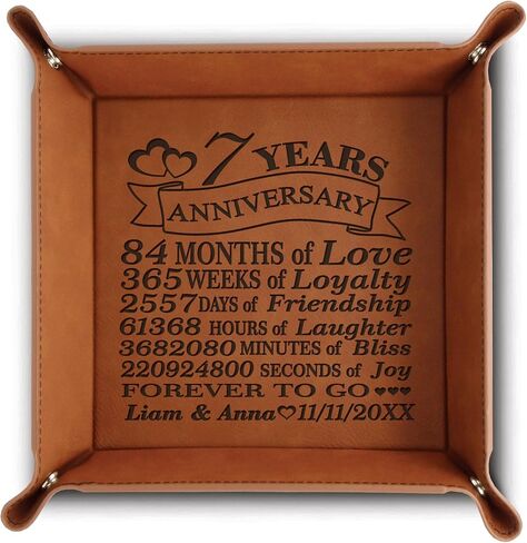 BELLA BUSTA-Traditional Wool 7 years Anniversary-Forever to go-Engraved Wool Tray with Breakdown Dates-Storage & Organization Jewelry Trays (Anniversary) in Saudi Arabia
