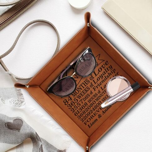 BELLA BUSTA-Traditional Wool 7 years Anniversary-Forever to go-Engraved Wool Tray with Breakdown Dates-Storage & Organization Jewelry Trays (Anniversary) in Saudi Arabia