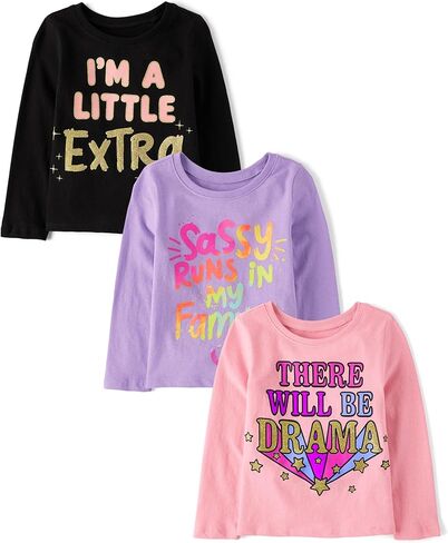 The Children's Place Baby Girls' and Toddler Unicorns,Butterflies,Trends Long Sleeve Graphic T-Shirts,3 Pack in Kuwait