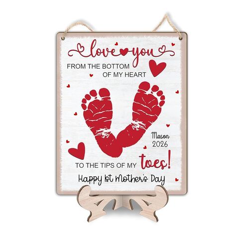 Love Happy First Mother's Day Wooden Sign Plaque, DIY Baby's First Mothers Day Footprint Handprint Sign, Milestone Art Craft, Keepsake Gifts for New Mom, Dad, Newborn Baby Kid Toddler, Photo Props in Kuwait