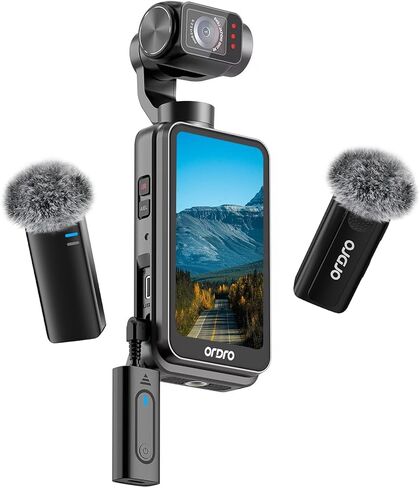 ORDRO Pocket Camera 4K 60FPS كاميرا فيديو كاميرا فيديو 3 محاور، تتبع الوجه، شاشة لمس 3.5 بوصة، كاميرا جسم الجيب بعدسة دوارة 180 درجة مع تسجيل الصوت والفيديو، دعم الميكروفون الخارجي in Kuwait