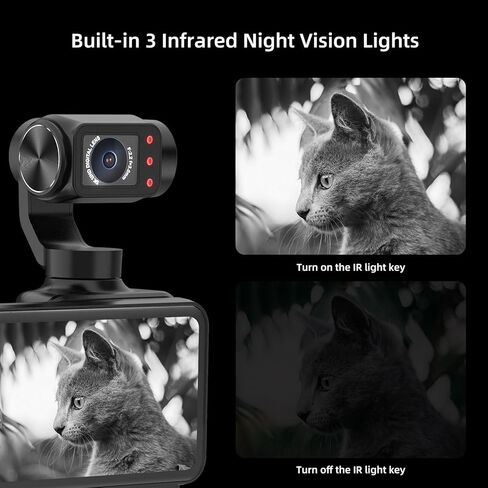 ORDRO Pocket Camera 4K 60FPS كاميرا فيديو كاميرا فيديو 3 محاور، تتبع الوجه، شاشة لمس 3.5 بوصة، كاميرا جسم الجيب بعدسة دوارة 180 درجة مع تسجيل الصوت والفيديو، دعم الميكروفون الخارجي in Kuwait