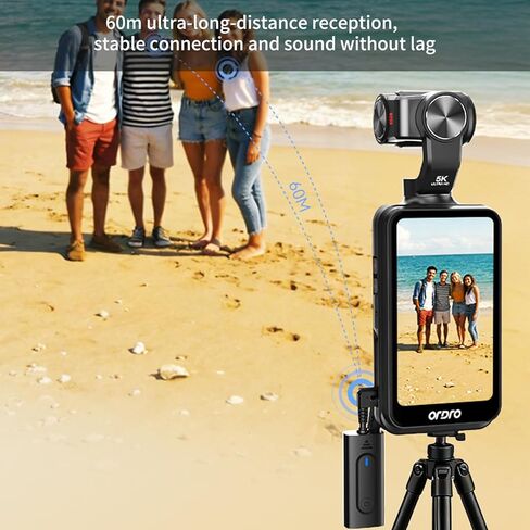 ORDRO Pocket Camera 4K 60FPS كاميرا فيديو كاميرا فيديو 3 محاور، تتبع الوجه، شاشة لمس 3.5 بوصة، كاميرا جسم الجيب بعدسة دوارة 180 درجة مع تسجيل الصوت والفيديو، دعم الميكروفون الخارجي in Kuwait