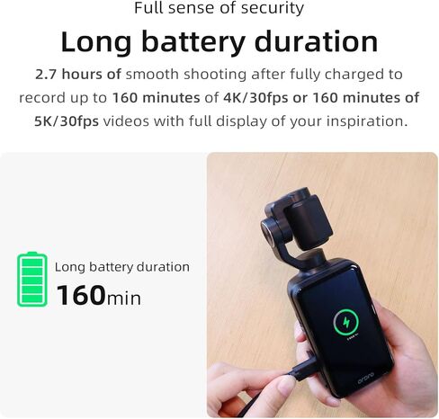 ORDRO Pocket Camera 4K 60FPS كاميرا فيديو كاميرا فيديو 3 محاور، تتبع الوجه، شاشة لمس 3.5 بوصة، كاميرا جسم الجيب بعدسة دوارة 180 درجة مع تسجيل الصوت والفيديو، دعم الميكروفون الخارجي in Kuwait