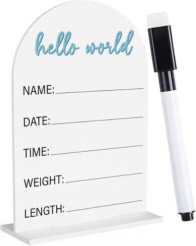 لافتة إعلان الطفل، لافتة أكريليك Hello World لحديثي الولادة، لافتات ترحيب بالمولود، حضانة مستشفى استحمام الطفل للأولاد والبنات حديثي الولادة 5 × 7 بوصة (أزرق) in Kuwait