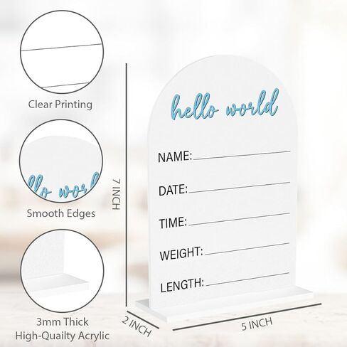 لافتة إعلان الطفل، لافتة أكريليك Hello World لحديثي الولادة، لافتات ترحيب بالمولود، حضانة مستشفى استحمام الطفل للأولاد والبنات حديثي الولادة 5 × 7 بوصة (أزرق) in Kuwait