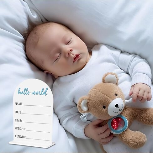 لافتة إعلان الطفل، لافتة أكريليك Hello World لحديثي الولادة، لافتات ترحيب بالمولود، حضانة مستشفى استحمام الطفل للأولاد والبنات حديثي الولادة 5 × 7 بوصة (أزرق) in Kuwait