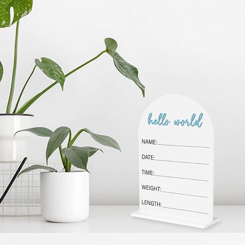 لافتة إعلان الطفل، لافتة أكريليك Hello World لحديثي الولادة، لافتات ترحيب بالمولود، حضانة مستشفى استحمام الطفل للأولاد والبنات حديثي الولادة 5 × 7 بوصة (أزرق) in Kuwait