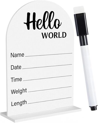 لافتة إعلان الطفل، لافتة أكريليك لحديثي الولادة Hello World، لافتات ترحيب بالمولود، حضانة مستشفى استحمام الطفل للأولاد والبنات حديثي الولادة، 5 × 7 بوصة in Kuwait