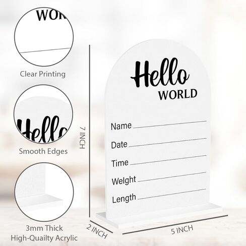 لافتة إعلان الطفل، لافتة أكريليك لحديثي الولادة Hello World، لافتات ترحيب بالمولود، حضانة مستشفى استحمام الطفل للأولاد والبنات حديثي الولادة، 5 × 7 بوصة in Kuwait