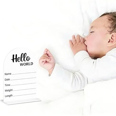 لافتة إعلان الطفل، لافتة أكريليك لحديثي الولادة Hello World، لافتات ترحيب بالمولود، حضانة مستشفى استحمام الطفل للأولاد والبنات حديثي الولادة، 5 × 7 بوصة in Kuwait