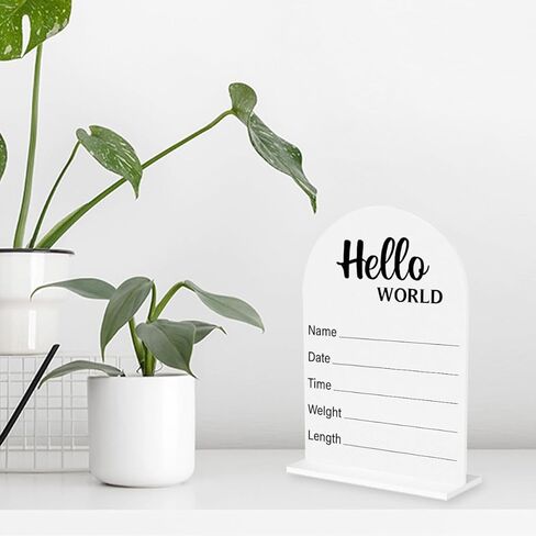 لافتة إعلان الطفل، لافتة أكريليك لحديثي الولادة Hello World، لافتات ترحيب بالمولود، حضانة مستشفى استحمام الطفل للأولاد والبنات حديثي الولادة، 5 × 7 بوصة in Kuwait