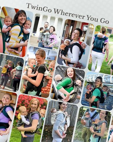 TwinGo Baby Carrier Lite Model - حاملات مزدوجة قابلة للتعديل لطفلين للحمل الأمامي والخلفي - حزام خصر من 26 إلى 55 بوصة، يدعم 9.9 إلى 45 رطل - يتضمن أغطية نوم وحزام مقعد - أسود كلاسيكي in Kuwait