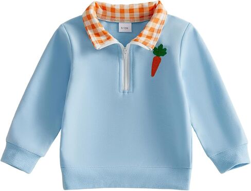 Toddler Baby Girl Boy Easter Outfit Bunny Carrot Embroidery Sweatshirt Tops Long Sleeve Polo Shirts Pullover Clothes in Kuwait