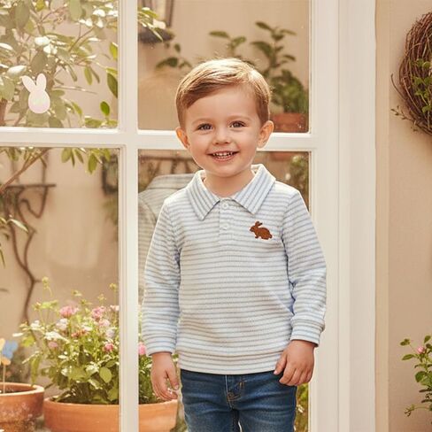 Toddler Baby Girl Boy Easter Outfit Bunny Carrot Embroidery Sweatshirt Tops Long Sleeve Polo Shirts Pullover Clothes in Kuwait