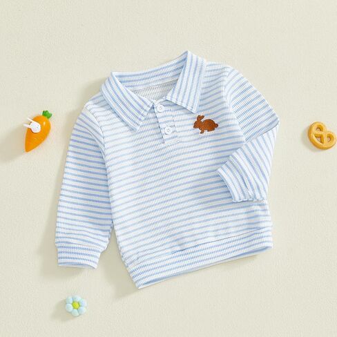 Toddler Baby Girl Boy Easter Outfit Bunny Carrot Embroidery Sweatshirt Tops Long Sleeve Polo Shirts Pullover Clothes in Kuwait
