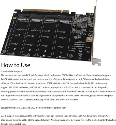بطاقة محول 4 منفذ M.2 NVME SSD إلى PCIE X16 M KEY 4 × 32GBPS محول محول القرص الصلب دعم بطاقة توسيع القارئ M.2 NVME Protocol SSDM.2 PCIE Equipment (PH44) in Kuwait
