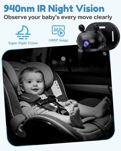 HD 1080P Baby Car Camera: Easy to Install 150° Wide Angle Car Seat Camera - Ultra-Clear Night Vision Full Backseat View - Safe Driving for Infants Kids Toddlers in Kuwait