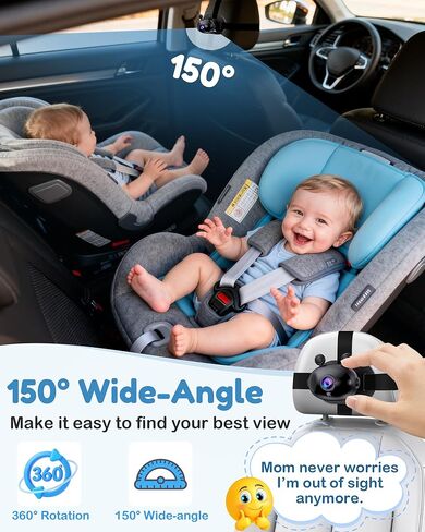 HD 1080P Baby Car Camera: Easy to Install 150° Wide Angle Car Seat Camera - Ultra-Clear Night Vision Full Backseat View - Safe Driving for Infants Kids Toddlers in Kuwait
