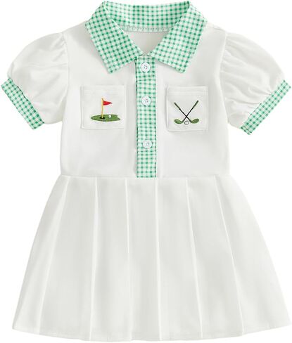 Afunbaby Toddler Little Girl Golf Outfit Golf Court Dress Sleeveless Lapel Collar Stripes A Line Dresses Cute Summer Clothes in Kuwait