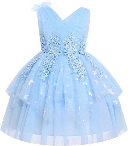 Baby Flower Girl Formal Wedding Dress Floral Shiny Butterfly 1st 2nd Birthday Outfits Toddler Pageant Easter Ball Gown in Kuwait
