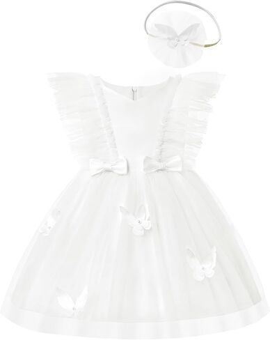 Baby Girl Dress Toddler Tulle Dress with Headwear for Birthday Pageant Wedding Flower 0-4T in Kuwait