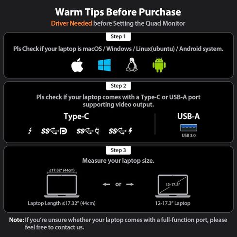 KYY Laptop Screen Extender for Laptop, 15.6" Quad Portable Monitor, 1080P Triple Screen Laptop Monitor Extender, One Cable Connection, Alloy Body, Auto Rotation, for 12–17.3" Laptops, X90G in Saudi Arabia
