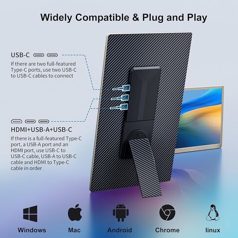 12.1'' Portable Monitor Touchscreen, FHD IPS Touch Screen, Portable Plug&Play, Travel Monitor with Kickstand & Speaker, HDMI USB C External for Laptop Phone Computer Switch PS5 in Saudi Arabia
