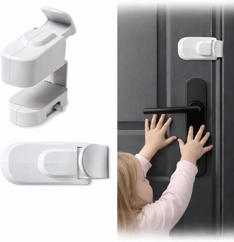 Hug Lock Childproof Door Lock Snap On No Drill Safety Locks for Baby Toddler Proof Door Latch Fits Front Door Lever Handle and Round Door Knob Bedroom Nursery in Kuwait