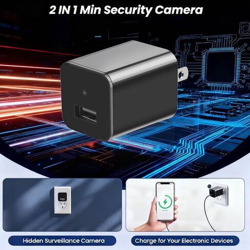 كاميرا تجسس باترسون المخفية 1080 بكسل - شاحن USB كاميرا أمان عالية الدقة بدون واي فاي مع طاقة إضافية وتخزين محلي، كشف الحركة والرؤية الليلية، مثالية لمراقبة أمان الحيوانات الأليفة والرضع والمنزل in Kuwait