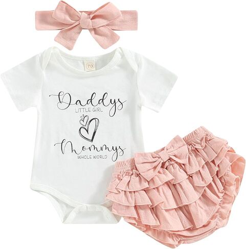 Newborn Baby Girl Summer Outfits Daddys Little Glrl Mommys Whole World Short Sleeve Romper T-Shirt Tutu Skirt Shorts in Kuwait