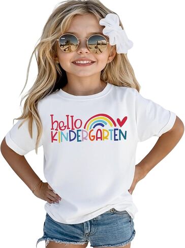 SOFEON Hello Kindergarten Shirt Toddler Girl First Day of School Shirts Kids Preschool T-Shirt Cute Rainbow Graphic Tees Top in Saudi Arabia