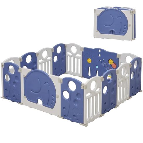 Baby Playpen, 18-Panel Foldable Play Pen for Babies and Toddlers, Indoor Outdoor Baby Fence with Sensory Play Panel, Adjustable Shape Activity Play Center, Portable & Easy Assemble in Saudi Arabia