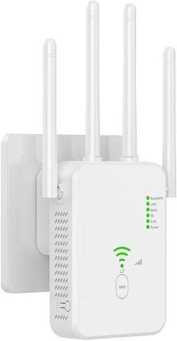 WiFi Extender Signal Booster, AC300Mbps Dual Band 2.4GHz, WiFi Booster with Ethernet Port up to 9880 Sq.ft for 105+ Devices, with 4 Antennas 360° Coverage Black in Saudi Arabia