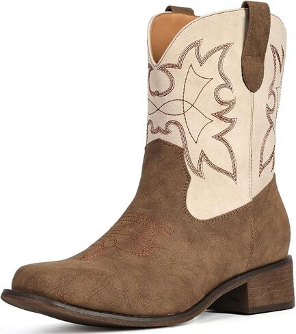 IUV Cowboy Boots for Women Square Toe Ankle Western Cowgirl Boots Classic Embroidered Booties in Kuwait