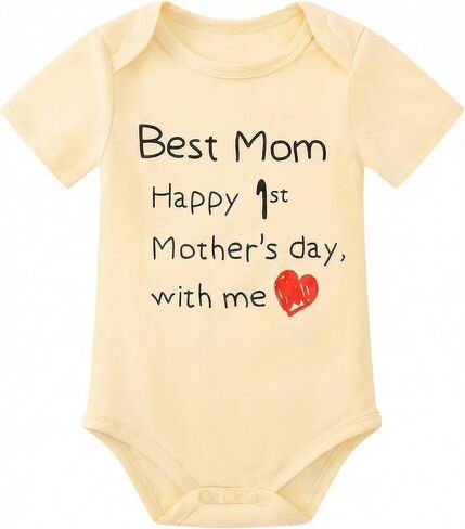 Happy 1st Mother’s Day Baby Bodysuit, Cotton Short Sleeve Soft Infant Romper Snap Closure Newborn-12M Unisex Onesie in Kuwait