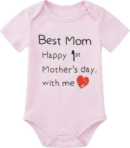 سالوبيت للأطفال من Happy 1st Mother's Day، مصنوع من القطن بأكمام قصيرة ناعم للأطفال الرضع مزود بإبزيم للإغلاق لحديثي الولادة - 12 شهرًا للجنسين in Saudi Arabia