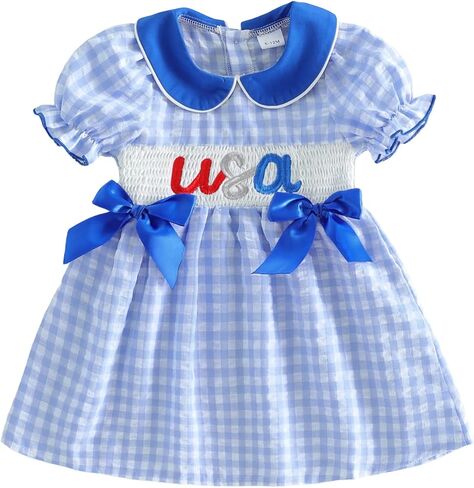Toddler Baby Girl Summer Dress Daddy's Girl Princess Plaid Smocked Dresses Spring Summer Cute Short Sleeve Clothes in Kuwait