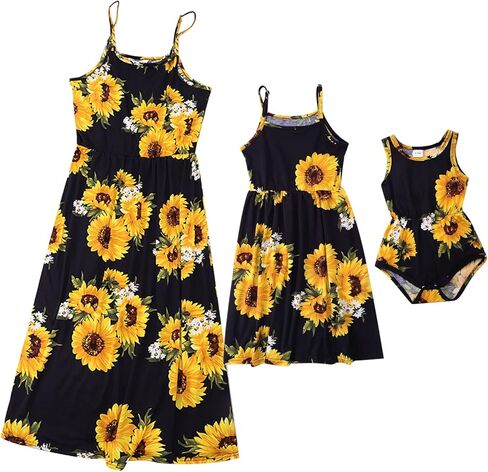 Mommy and Me Matching Jumpsuits Mom and Daughter Baby Strap Romper Casual Floral Matching Outfits Summer Clothes (Black #3, M) in Saudi Arabia