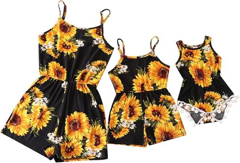 Mommy and Me Matching Jumpsuits Mom and Daughter Baby Strap Romper Casual Floral Matching Outfits Summer Clothes (Black #3, M) in Saudi Arabia