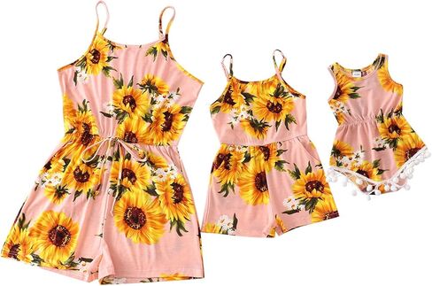 Mommy and Me Matching Jumpsuits Mom and Daughter Baby Strap Romper Casual Floral Matching Outfits Summer Clothes (Black #3, M) in Saudi Arabia