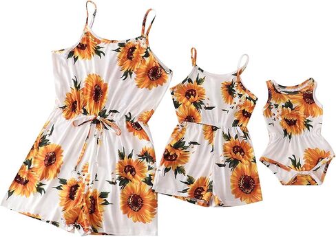 Mommy and Me Matching Jumpsuits Mom and Daughter Baby Strap Romper Casual Floral Matching Outfits Summer Clothes (Black #3, M) in Saudi Arabia
