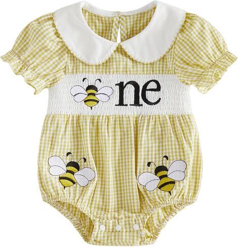 Baby Girl 1st Birthday Outfit One Silly Goose Short Sleeve Bubble Romper Oversized Bodysuit T-Shirt Summer Clothes in Kuwait