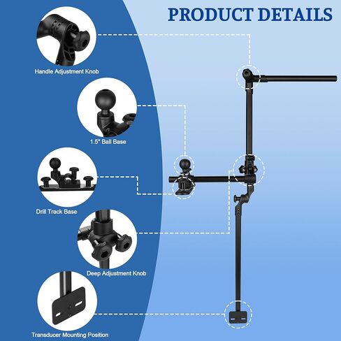 Livescope Transducer Pole Mount for Kayak/Boat,Drill-Down Base with 1.5'' Ball, with T Bolts for Kayak Track,Portable in Saudi Arabia