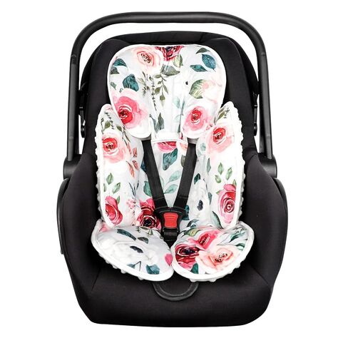Infant Car Seat Insert and Strap Covers, Very Soft Car Seat Head Support Baby Girl Boy, Reversible Newborn Carseat Insert Cushion Fits for Stroller, Baby Swing, Bouncer (Pink Rainbow) in Kuwait