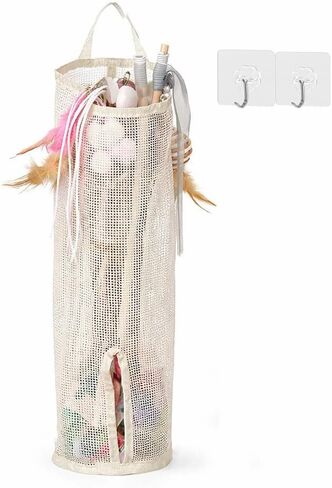 Cat Wand Toy Storage Organizer, Wall Mounted Mesh Holder for Cat Toys, Space-Saving with Adhesive Hooks (Single Compartment) in Kuwait