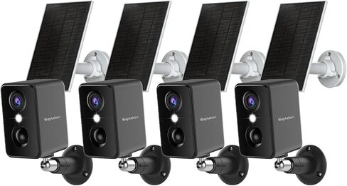 Septekon 2K Security Cameras Wireless Outdoor 4 Pack, Solar Battery Powered Camera with Two Spotlights, PIR Motion Detection Siren, Color Night Vision, 2-Way Audio, IP66 Waterpoof in Kuwait