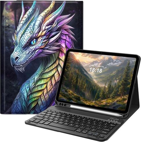 حافظة لوحة مفاتيح لجهاز iPad 11th (A16, 2025) وiPad الجيل العاشر 10.9 بوصة (2022)، غطاء رفيع قابل للطي مع لوحة مفاتيح بلوتوث قابلة للفصل ومسند، تصميم واقٍ بطباعة جلد الفهد باللون الأسود in Kuwait