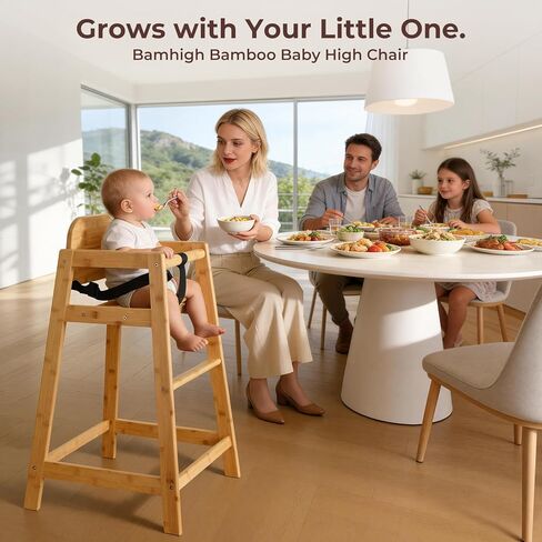 2026 New Bamboo High Chair for Baby and Toddler, ASTM F404 Certified, Ergonomic Back Support, Wooden Baby High Chair for Home & Restaurant Use, Compact, Stable & Eco-Friendly Toddler Feeding Chair in Kuwait