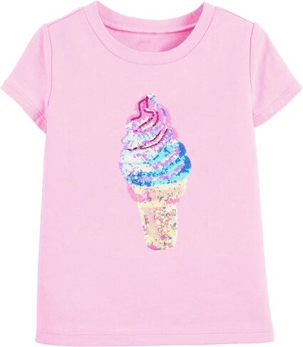 Fashion Toddler Girls Tshirt Sequined Ice Cream Heart Kids Short Sleeve Shirt Casual Summer Tops Tees 2-7t in Saudi Arabia